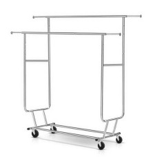 Artiss Double Rail Clothes Rack Airer - Adjustable Metal Coat Stand with Lockable Wheels, 60kg Capacity, Silver Artiss Double Rail Clothes Rack Airer - Adjustable Metal Coat Stand with Lockable Wheels, 60kg Capacity, Silver