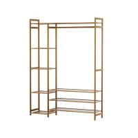 Artiss Clothes Rack Wardrobe, Bamboo, Walnut, 110x30x150cm, Adjustable Shelves & Hanging Rail, Portable & Durable