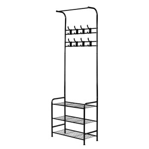 Artiss 179cm Metal Clothes Rack & Coat Stand - Stylish Black Hanger with 3-Tier Shelving & 8 Hooks for Versatile Storage