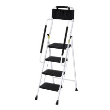 Giantz 4 Step Ladder - Steel, Foldable, Multi-Purpose, 150kg Capacity, Non-Slip Feet, Tool Bag, Safety Handrails