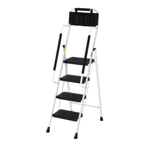 Giantz 4 Step Ladder - Steel, Foldable, Multi-Purpose, 150kg Capacity, Non-Slip Feet, Tool Bag, Safety Handrails