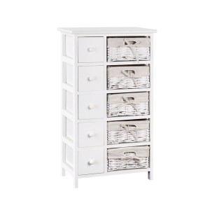 Artiss 5-Drawer Storage Cabinet, Paulownia Wood, 47x30x82cm, White, Rustic Chic Design, No Assembly Needed