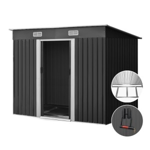 Giantz 2.38x1.31M Metal Garden Shed w/ Sliding Doors, Galvanised Steel, Weatherproof, Lockable, Easy Assembly, Grey