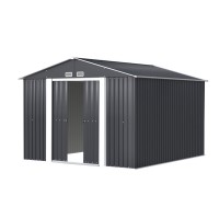Giantz 3x3M Garden Shed Outdoor Storage Workshop, Galvanised Steel, Double Sliding Doors, Lock, Air Vents, Grey