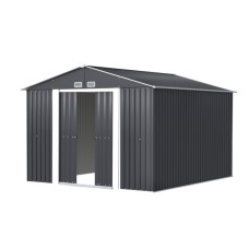 Giantz 3x3M Garden Shed Outdoor Storage Workshop, Galvanised Steel, Double Sliding Doors, Lock, Air Vents, Grey
