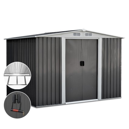 Giantz Metal Garden Shed 2.58x2.07M - Galvanised Steel, Double Door, Sloped Roof, Outdoor Storage, Corrosion-Resistant