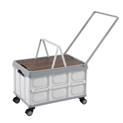 Gardeon 54L Collapsible Outdoor Storage Box with Wheels, Plywood Lid, Beige - Portable Folding Camping Organiser