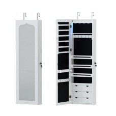 Artiss Jewellery Cabinet LED Mirror Lockable, MDF, 36x11x120cm, White/Black, Ample Storage, Wall-Mountable