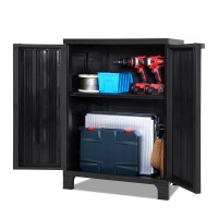 Gardeon 92cm Lockable Outdoor Storage Cabinet, Weather-Resistant Plastic, Adjustable Shelves, Black, for Garden & Garage