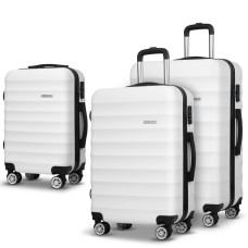 Wanderlite 3-Piece Luggage Trolley Set, ABS Hard Shell, Sizes 28" 24" 20", White, TSA Locks, Lightweight Spinner Wheels