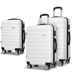 Wanderlite 3-Piece Luggage Trolley Set, ABS Hard Shell, Sizes 28" 24" 20", White, TSA Locks, Lightweight Spinner Wheels
