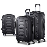 Wanderlite 3pc Luggage Trolley Set, ABS Hard Case, 20"/24"/28", Black, Lightweight, TSA Locks, Smooth Spinner Wheels