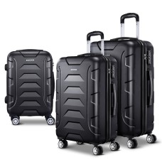 Wanderlite 3pc Luggage Trolley Set, ABS Hard Case, 20"/24"/28", Black, Lightweight, TSA Locks, Smooth Spinner Wheels
