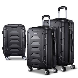 Wanderlite 3pc Luggage Trolley Set, ABS Hard Case, 20"/24"/28", Black, Lightweight, TSA Locks, Smooth Spinner Wheels