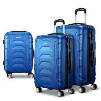 Wanderlite 3-Piece Luggage Trolley Set, ABS Hard Shell, 20"/24"/28", Blue, TSA Lock, Lightweight Spinner