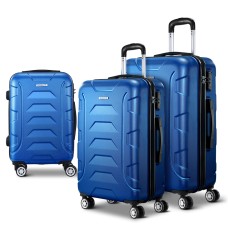 Wanderlite 3-Piece Luggage Trolley Set, ABS Hard Shell, 20"/24"/28", Blue, TSA Lock, Lightweight Spinner