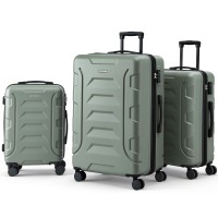 Wanderlite 3pc Luggage Set - Grey Green, Lightweight Hard Case, TSA Locks, 360° Dual Wheels, Sizes 20", 24", 28"