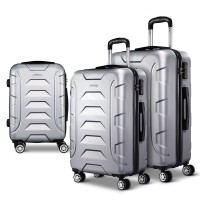 Wanderlite 3pc Luggage Trolley Set, ABS Hard Shell, Silver, 20/24/28", Lightweight, TSA Locks, 360° Spinner Wheels