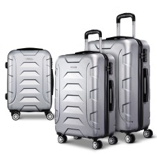 Wanderlite 3pc Luggage Trolley Set, ABS Hard Shell, Silver, 20/24/28", Lightweight, TSA Locks, 360° Spinner Wheels
