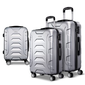 Wanderlite 3pc Luggage Trolley Set, ABS Hard Shell, Silver, 20/24/28", Lightweight, TSA Locks, 360° Spinner Wheels