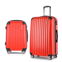Wanderlite 2pc Luggage Trolley Set, ABS Hard Case, 20" & 28", Red, Lightweight, TSA Lock, Dual Wheels, Travel Ready
