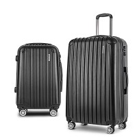 Wanderlite 2pcs Luggage Trolley Set, ABS Hard Case, 20" & 28", Black, Lightweight, TSA Lock, 360° Spinner Wheels