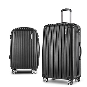 Wanderlite 2pcs Luggage Trolley Set, ABS Hard Case, 20" & 28", Black, Lightweight, TSA Lock, 360° Spinner Wheels