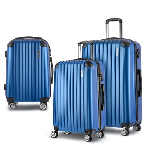 Wanderlite Luggage Set 3pc ABS Hard Shell 20" 24" 28" Blue | Lightweight, Secure, 360° Spinner Wheels, Travel-Ready