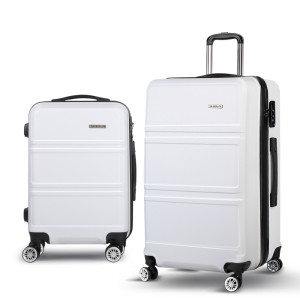 Wanderlite 2pc Luggage Trolley Set, ABS Hard Case, 20" & 28", White, Lightweight, TSA Lock, Dual Wheels Spinner