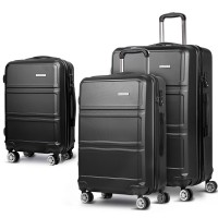 Wanderlite 3pc Luggage Trolley Set, ABS Hard Case, Black, 20"/24"/28", Lightweight, TSA Lock, 360° Wheels, Durable