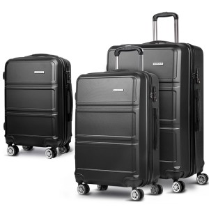 Wanderlite 3pc Luggage Trolley Set, ABS Hard Case, Black, 20"/24"/28", Lightweight, TSA Lock, 360° Wheels, Durable