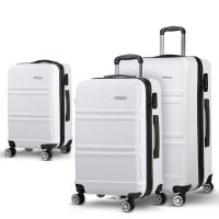 Wanderlite 3pc Luggage Trolley Set, ABS Hard Case, White, Lightweight, TSA Lock, Durable, 20"/24"/28" Sizes