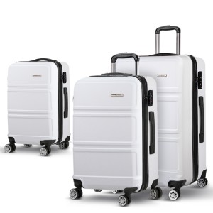 Wanderlite 3pc Luggage Trolley Set, ABS Hard Case, White, Lightweight, TSA Lock, Durable, 20"/24"/28" Sizes