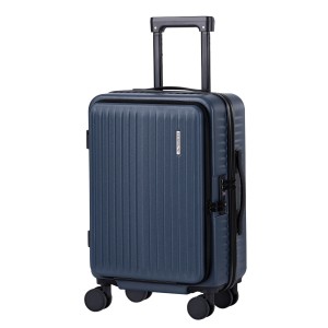 Wanderlite 20" Navy ABS Carry-On Luggage with Front Pocket, Laptop Compartment, Dual TSA Locks, Spinner Wheels