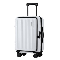 Wanderlite 20" White Carry-On Luggage - ABS Material, Front Pocket, Laptop Compartment, Dual TSA Locks, Spinner Wheels
