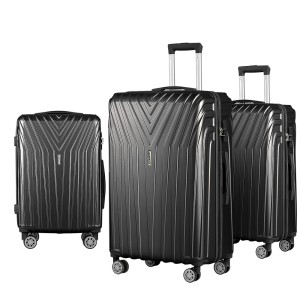 Wanderlite 3pc Luggage Trolley Set, ABS Hard Shell, 20" 24" 28", Black, Lightweight, TSA Locks, Dual Wheels