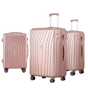 Wanderlite 3pc Luggage Trolley Set, ABS Hard Shell, 20" 24" 28", Pink, TSA Locks, Lightweight Travel Suitcase