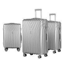 Wanderlite 3-Piece Luggage Trolley Set, ABS Hard Shell, 20"/24"/28" Silver, Lightweight TSA-Approved Travel Suitcase