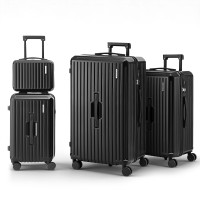 Wanderlite 4pcs Trunk Luggage Suitcase Set Black ABS, 12" 20" 24" 28" TSA Lock, Spinner Wheels, Smart Compartments