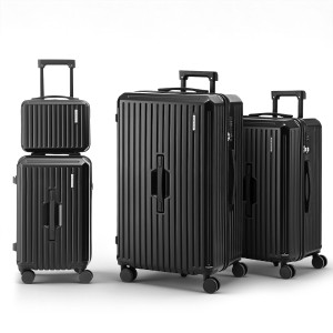Wanderlite 4pcs Trunk Luggage Suitcase Set Black ABS, 12" 20" 24" 28" TSA Lock, Spinner Wheels, Smart Compartments