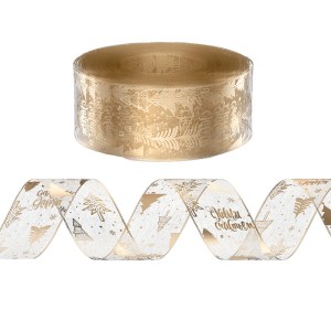 Jingle Jollys 20M Gold Christmas Ribbon - Premium Nylon with Festive Tree Print for Tree, Garland, Wreath Decor