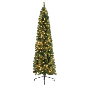 Jingle Jollys 2.1m Pre-lit Corner Christmas Tree, 430 PVC Tips, 250 Warm LED Lights, Metal Stand, Easy Setup
