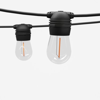 50m Solar Festoon String Lights Outdoor LED S14 Bulbs, 4 Modes, Warm White, USB Rechargeable, Waterproof, Party Decor