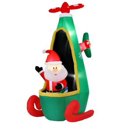 Jingle Jollys 2.55M LED Santa in Helicopter Christmas Inflatable, 190T Polyester, Outdoor Holiday Decoration