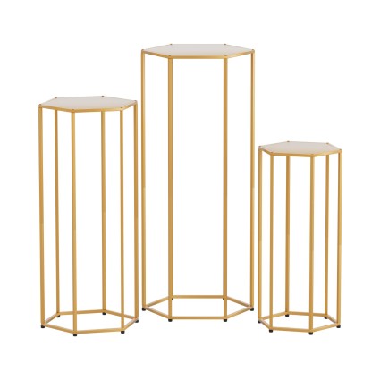 Gold Hexagon Wedding Backdrop Stand Set 3-Piece Metal Pedestals for Weddings Parties Photoshoots Events