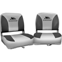 Seamanship Premium Folding Boat Seats, UV-Resistant PVC, 13cm Padding, Charcoal, Set of 2, Swivel Base, All-Weather