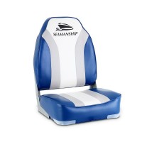 Seamanship 2X Folding Boat Seats, Premium Molded Plastic, Grey/Blue, 41x38x60cm, UV-Resistant, Swivel Base Included