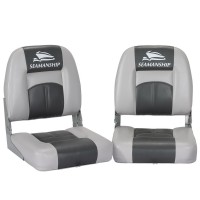 Seamanship 2X Folding Boat Seats, Premium Plastic & UV-Resistant PVC, Charcoal, 10cm Padding, Swivel Base, All-Weather
