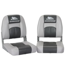 Seamanship 2X Folding Boat Seats, Premium Plastic & UV-Resistant PVC, Charcoal, 10cm Padding, Swivel Base, All-Weather