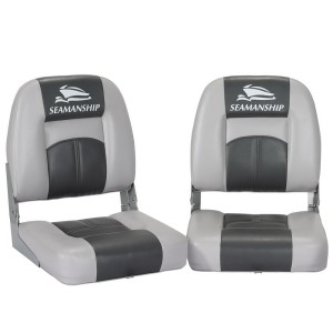 Seamanship 2X Folding Boat Seats, Premium Plastic & UV-Resistant PVC, Charcoal, 10cm Padding, Swivel Base, All-Weather